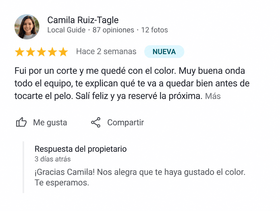 Reseña de Google de Camila Ruiz-Tagle, Local Guide, con respuesta del propietario