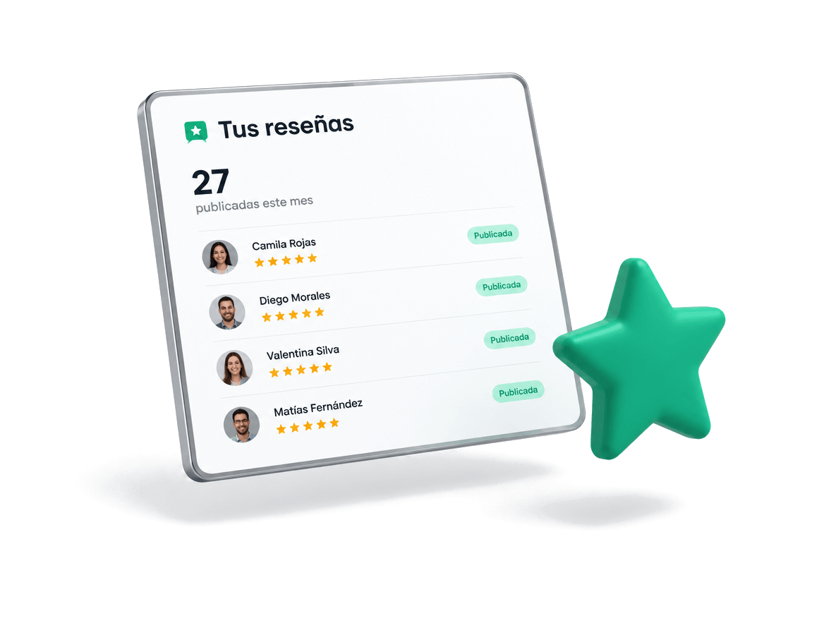 Panel «Tus reseñas»: 27 publicadas este mes, con el autor y las estrellas de cada una